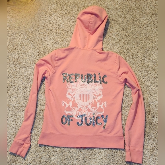 Juicy Couture Rare 2 piece track suit hoodie pants Lg Republic of Juicy glitter - Picture 3 of 15